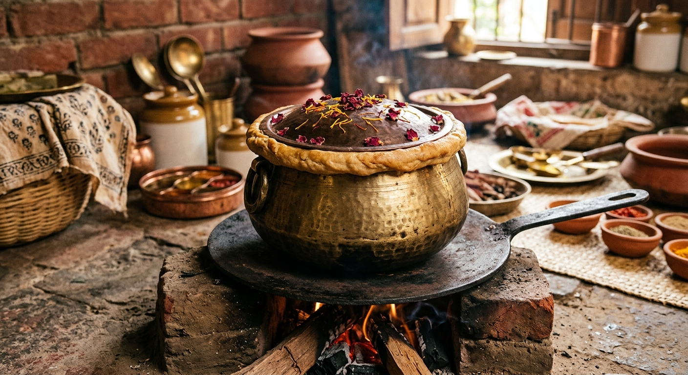 Sealed handi pot demonstrating the Awadhi Dum Pukht method for cooking biryani